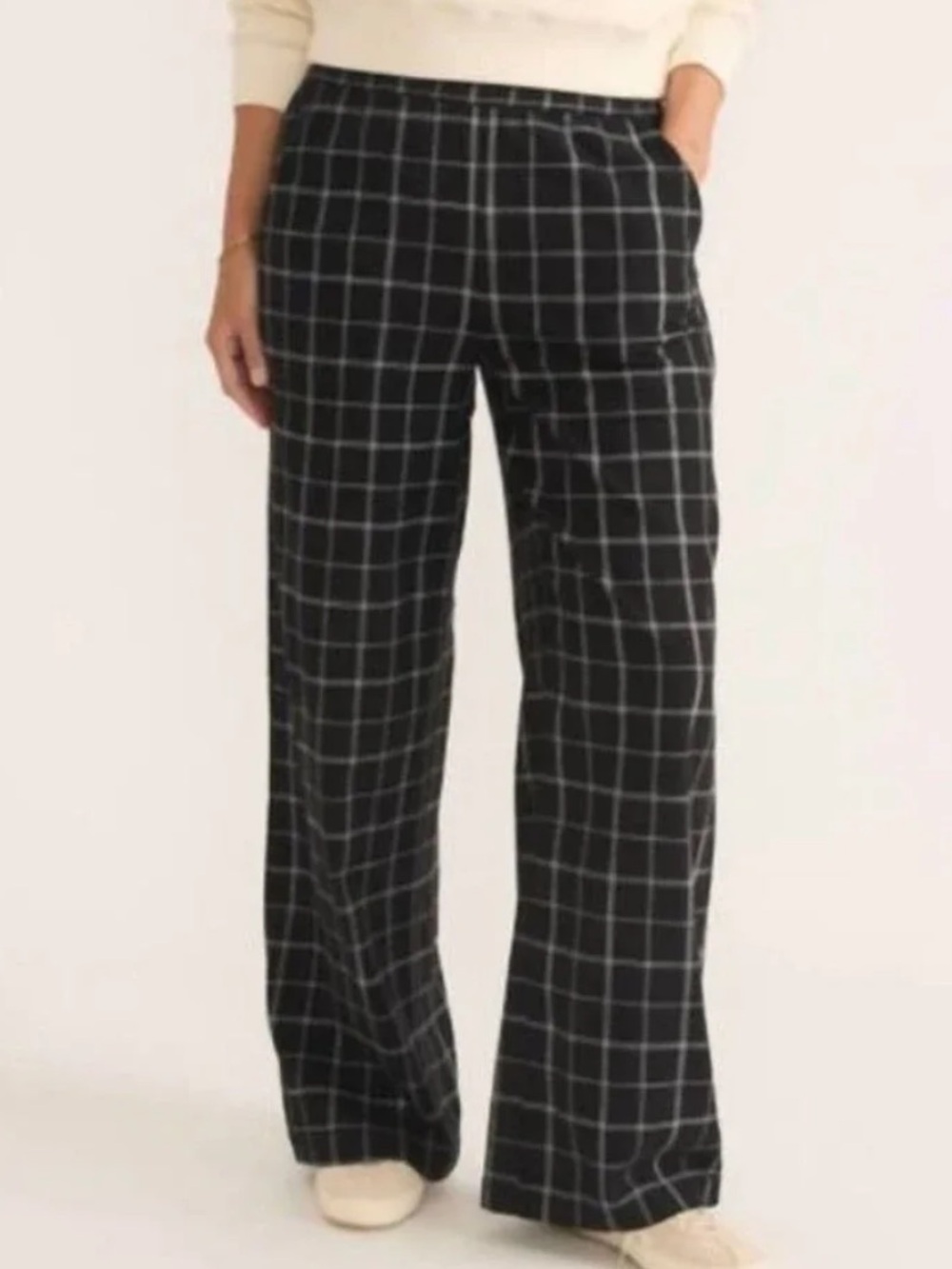 Marine Layer Allison Wide Leg Trouser Pants Black Windowpane